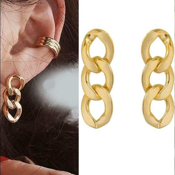 Chunky Curb link chain drop earrings - Picture 3 of 4